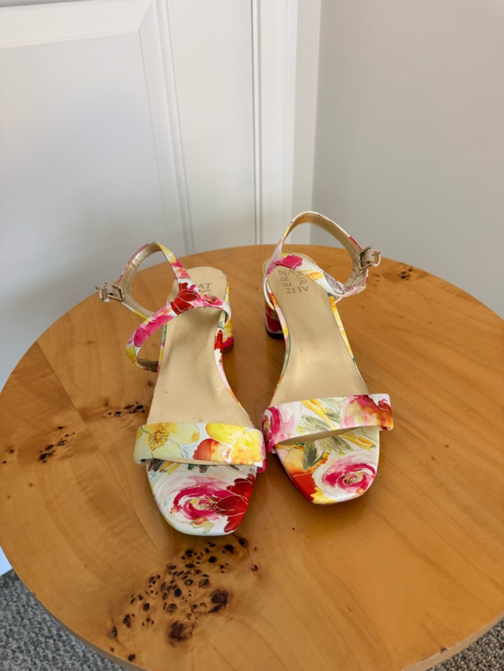 Naturalizer Floral Block Heel Sandals in Pink and Yellow